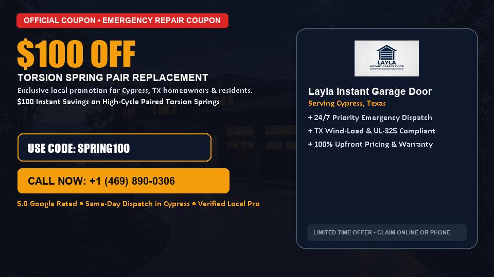 Layla Instant Garage Door $100 OFF Dual Torsion Spring Replacement