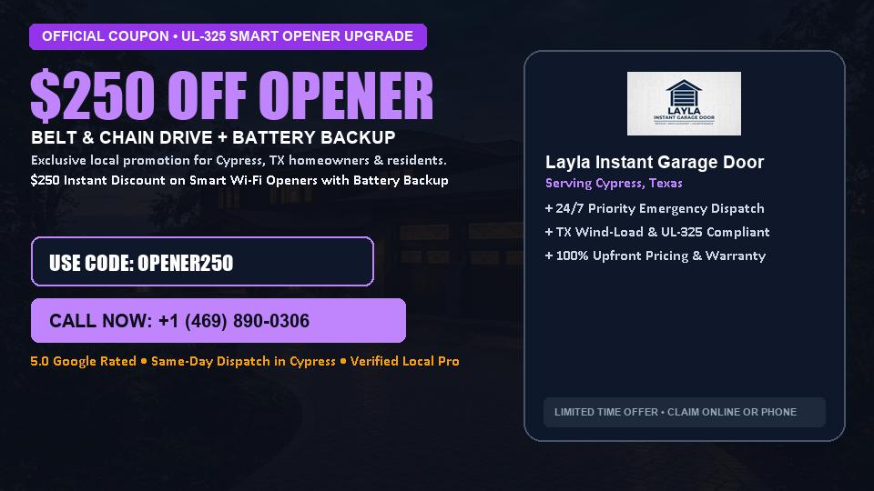Layla Instant Garage Door $250 OFF Premium LiftMaster Opener Installation